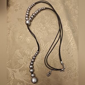 RARE Southwestern Style Uno De 50 Silver Pearls Ball Beads Leather Necklace